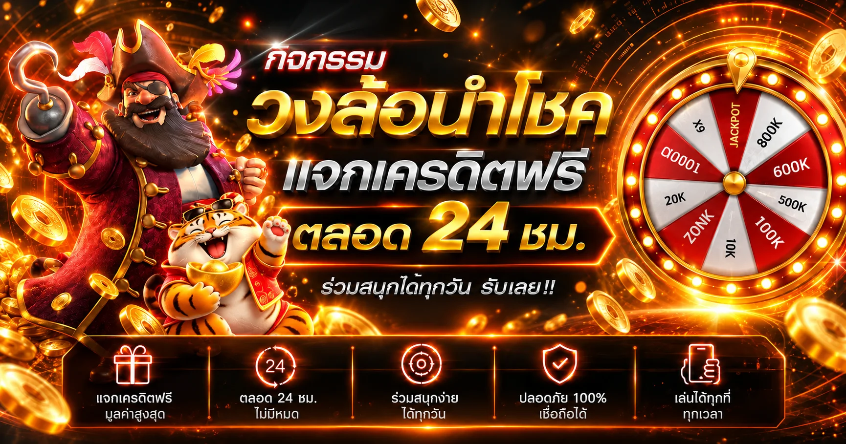 แบนเนอร์สล็อตออนไลน์เฮงฮิตพร้อมวงล้อนำโชคและตัวละคร PG Soft